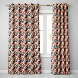 Elegant Pink Blossom Floral with Blue Leaves Seamless Pattern  Readymade Eyelet Ring Top Thermal 100% Blackout Curtains
