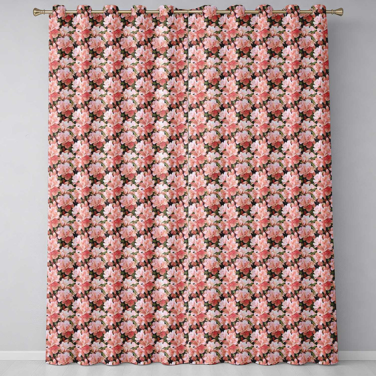 Blush Pink Azalea Bloom Cluster Seamless Pattern  Readymade Eyelet Ring Top Thermal 100% Blackout Curtains