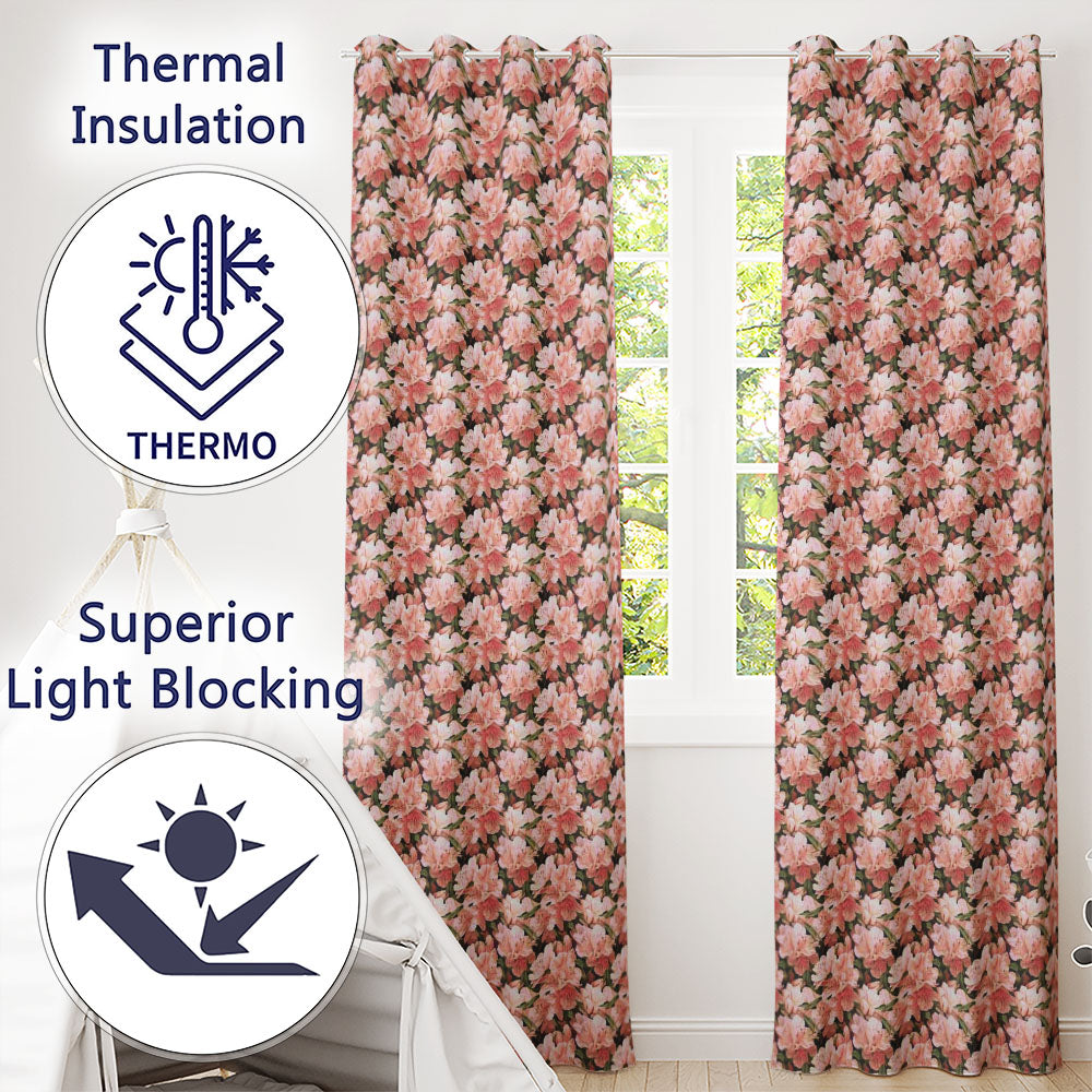 Blush Pink Azalea Bloom Cluster Seamless Pattern  Readymade Eyelet Ring Top Thermal 100% Blackout Curtains