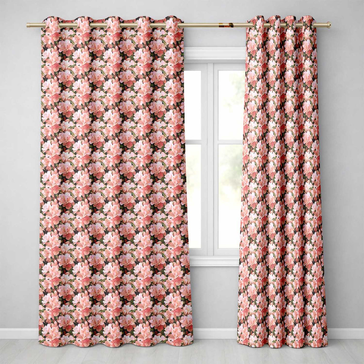 Blush Pink Azalea Bloom Cluster Seamless Pattern  Readymade Eyelet Ring Top Thermal 100% Blackout Curtains