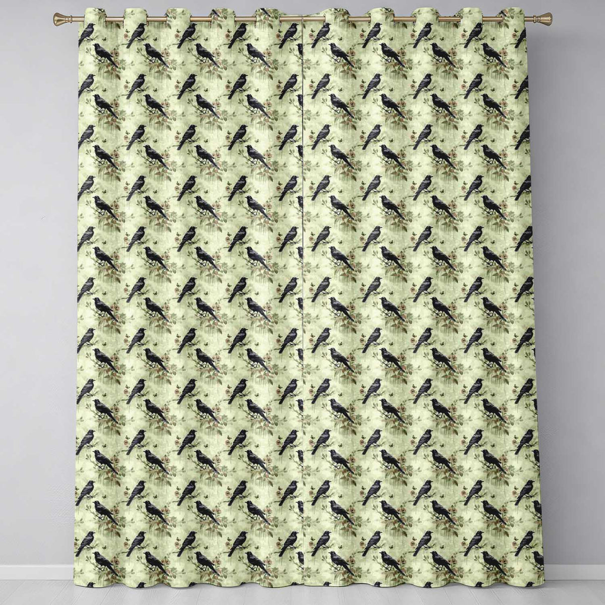 Vintage Raven and Floral Grunge Seamless Pattern in Neutral Tones  Readymade Eyelet Ring Top Thermal 100% Blackout Curtains