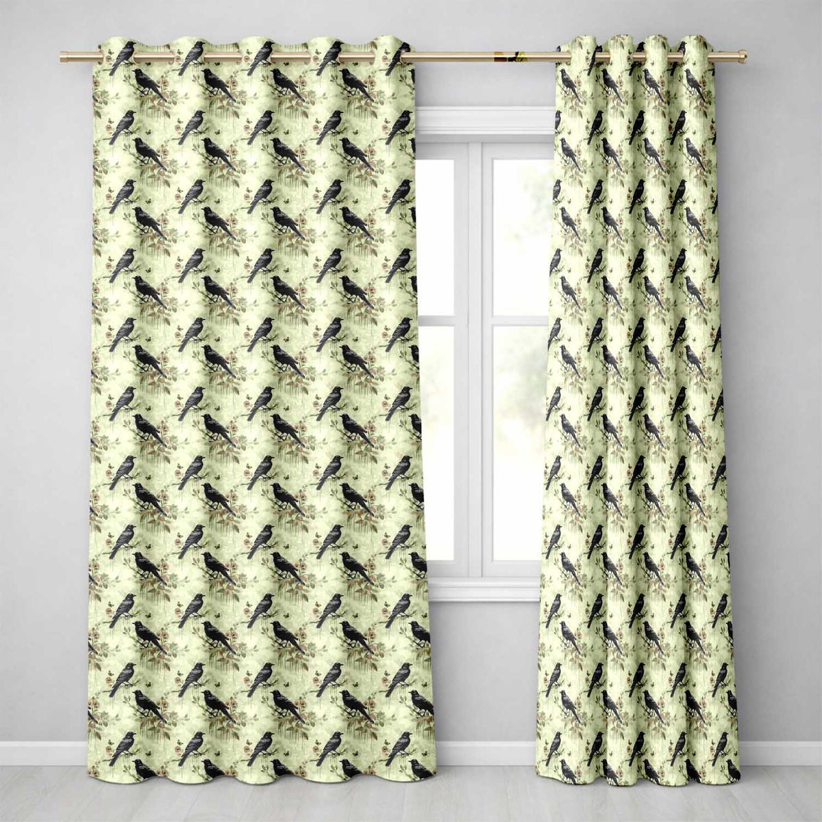 Vintage Raven and Floral Grunge Seamless Pattern in Neutral Tones  Readymade Eyelet Ring Top Thermal 100% Blackout Curtains