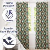 Vintage Teal Brown Geometric Arch Repeat Seamless Pattern  Readymade Eyelet Ring Top Thermal 100% Blackout Curtains