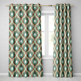 Vintage Teal Brown Geometric Arch Repeat Seamless Pattern  Readymade Eyelet Ring Top Thermal 100% Blackout Curtains