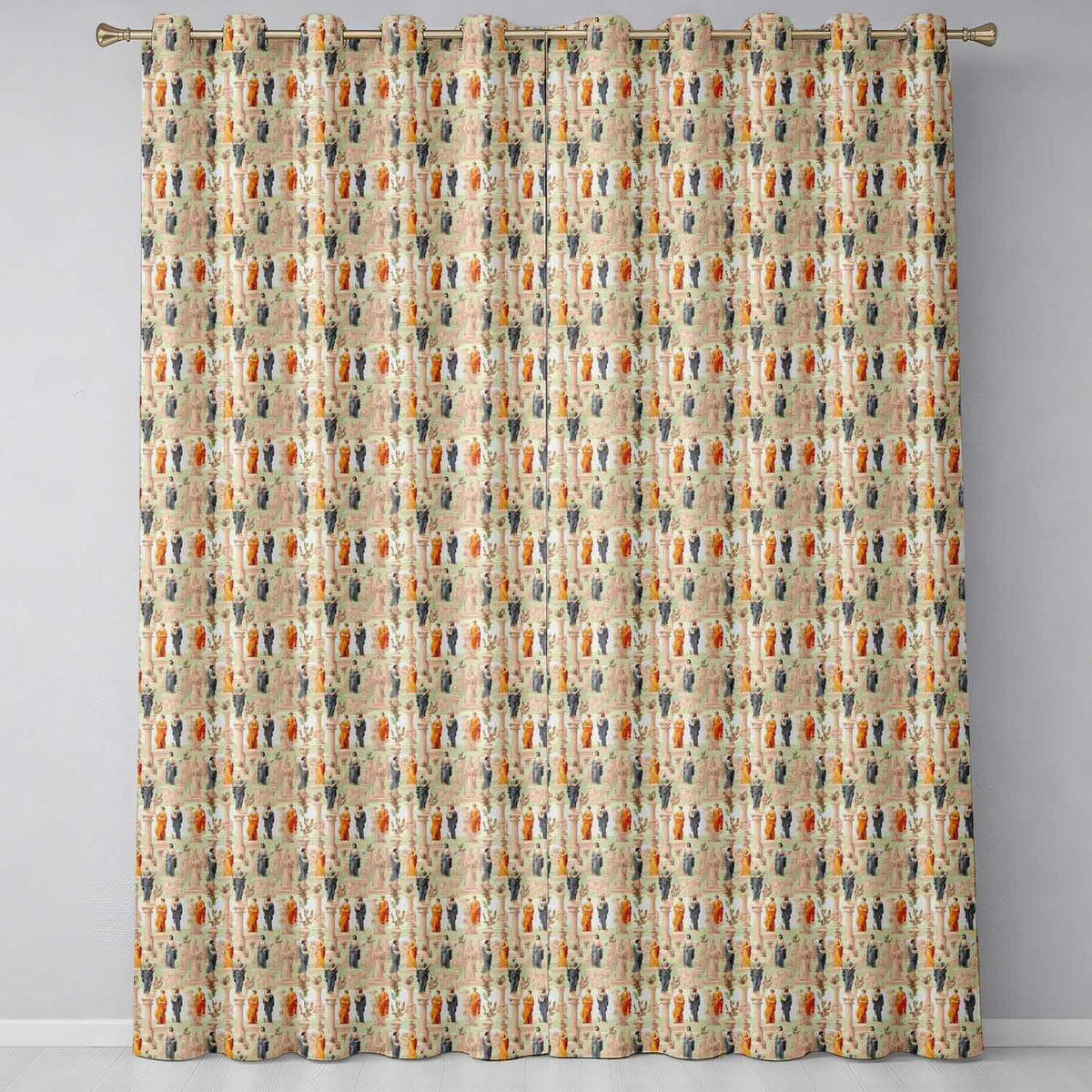 Classical Statue Roman Column Vintage Art Seamless Pattern  Readymade Eyelet Ring Top Thermal 100% Blackout Curtains