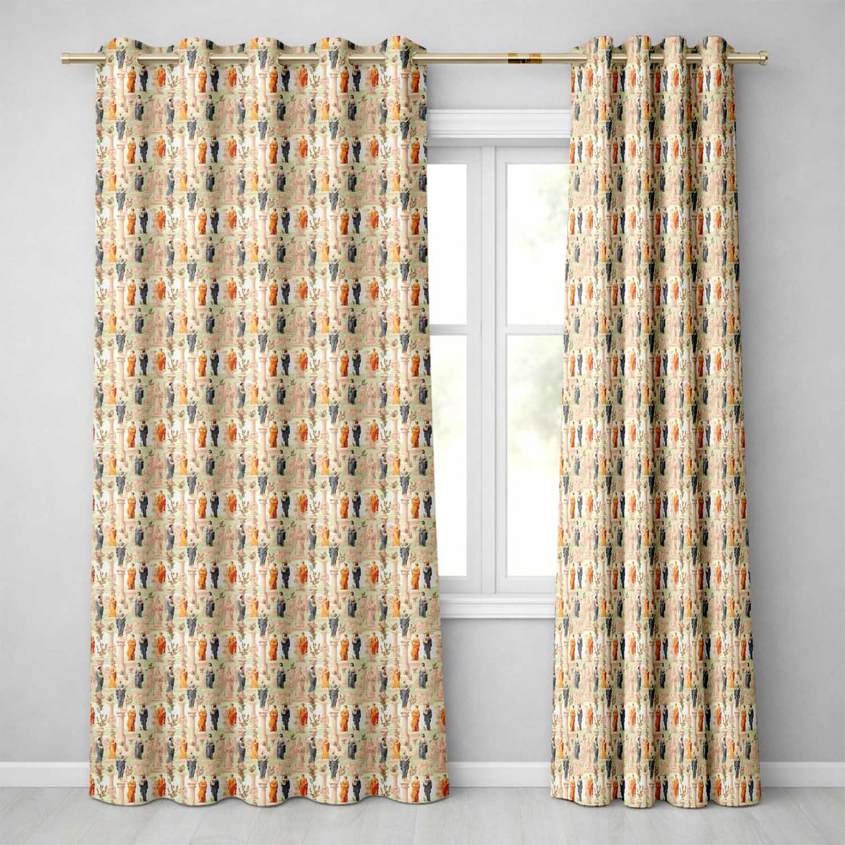 Classical Statue Roman Column Vintage Art Seamless Pattern  Readymade Eyelet Ring Top Thermal 100% Blackout Curtains