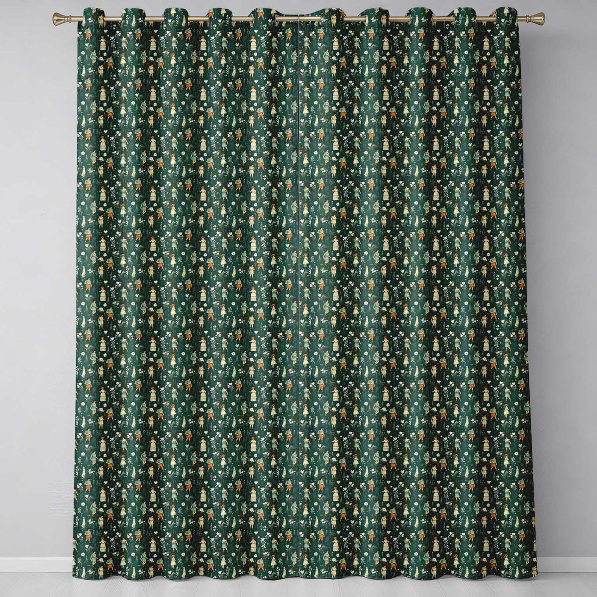 Vintage Children Floral Meadow Seamless Pattern Classic Storybook Style  Readymade Eyelet Ring Top Thermal 100% Blackout Curtains