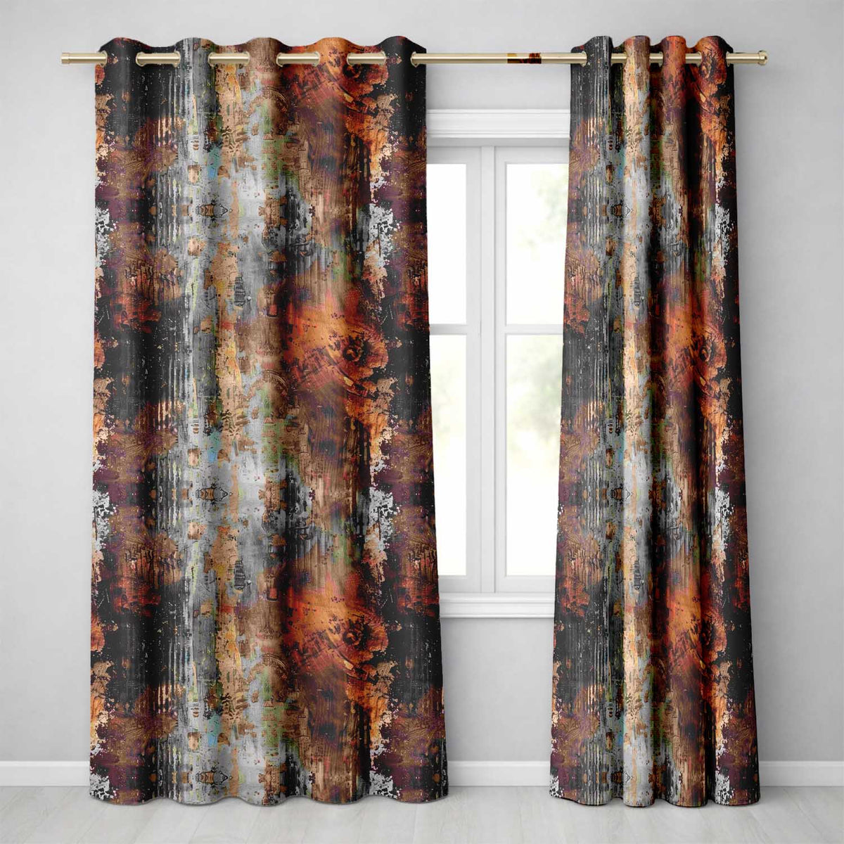 Burnt Metal Rust Texture Seamless Pattern Dark Abstract Grunge Style  Readymade Eyelet Ring Top Thermal 100% Blackout Curtains