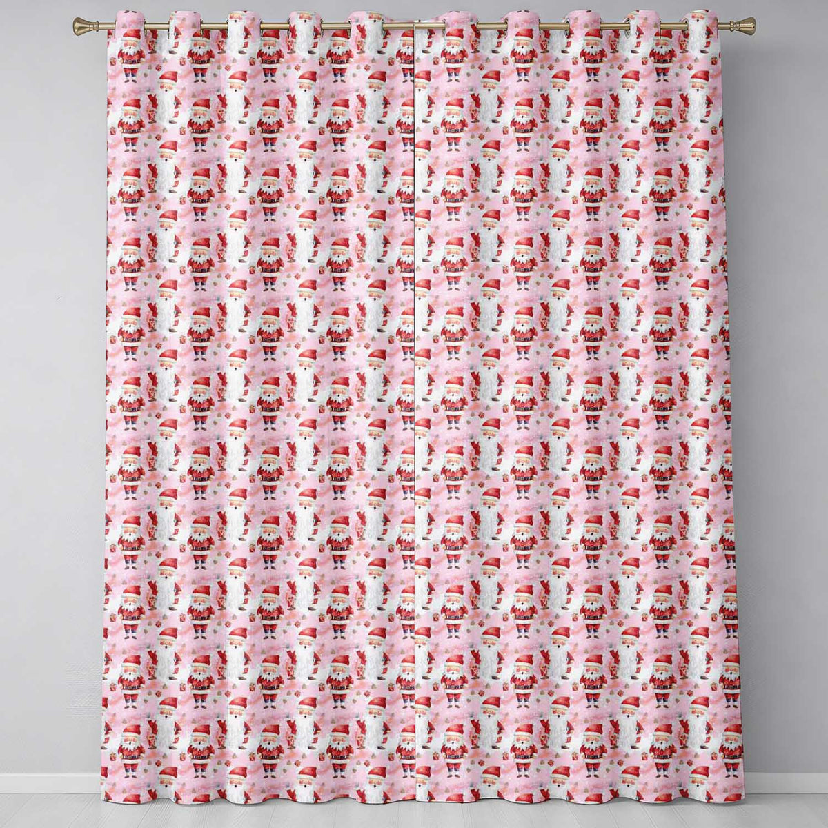 Cute Cartoon Santa Pink Snow Gift Pattern Whimsical Christmas Seamless Festive  Readymade Eyelet Ring Top Thermal 100% Blackout Curtains