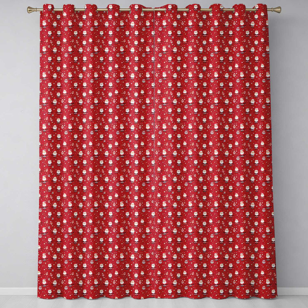Classic Santa Snow Ornament Red Christmas   Traditional Festive Design  Readymade Eyelet Ring Top Thermal 100% Blackout Curtains