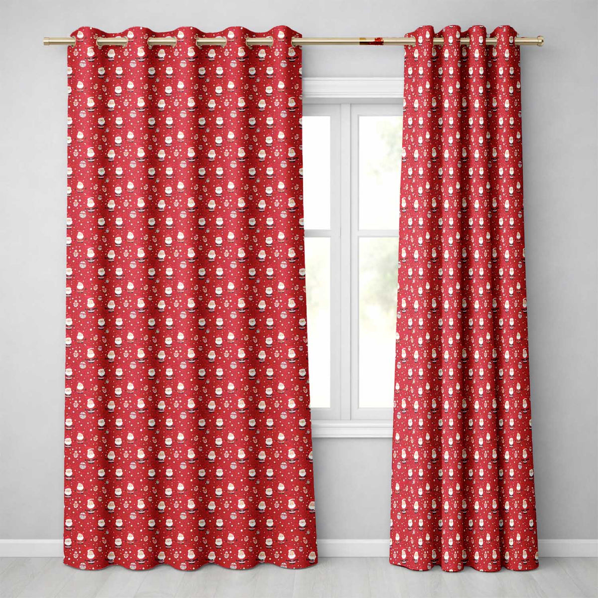 Classic Santa Snow Ornament Red Christmas   Traditional Festive Design  Readymade Eyelet Ring Top Thermal 100% Blackout Curtains
