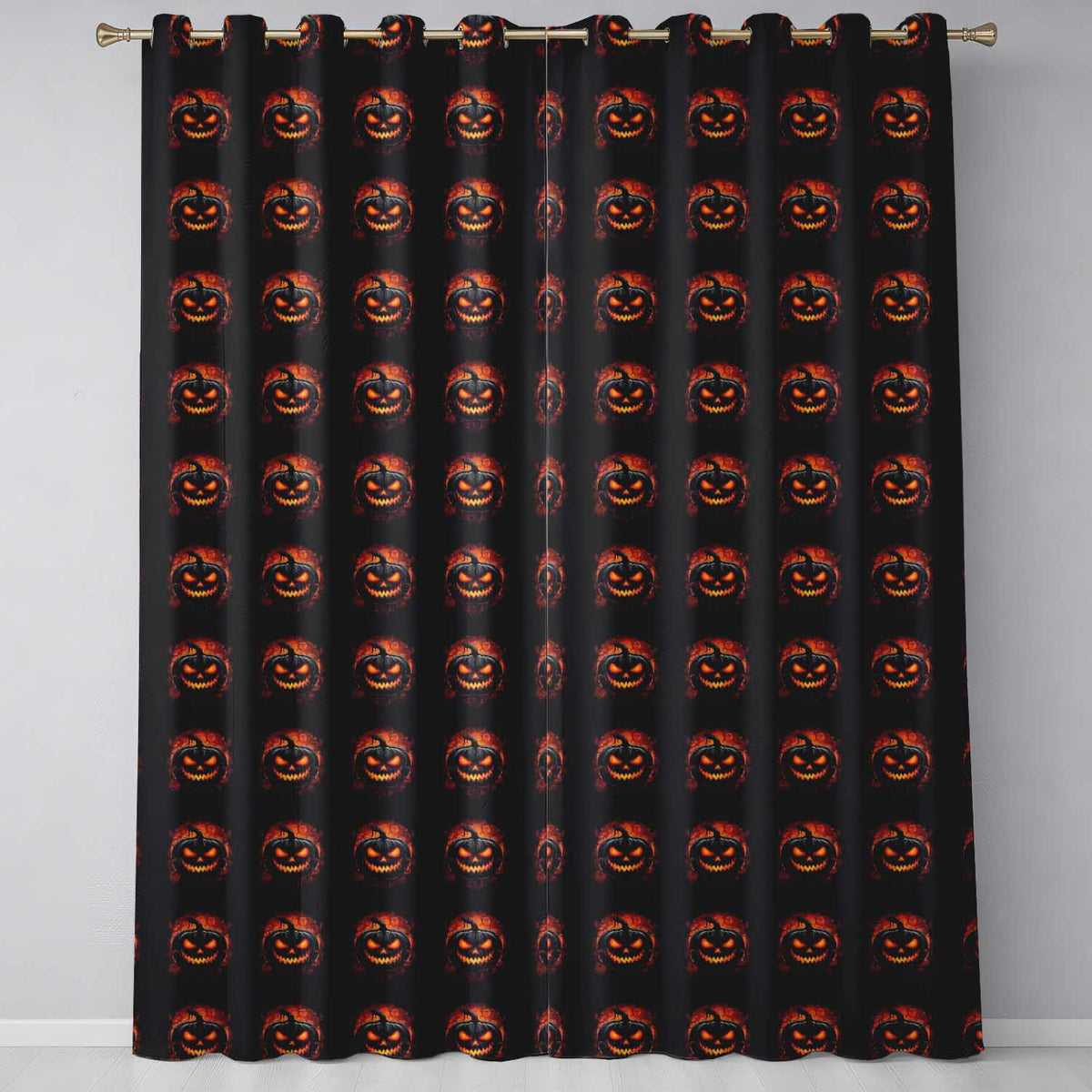 Glowing Halloween Pumpkin Fire Eyes Dark Seamless Pattern Creepy Autumn Design  Readymade Eyelet Ring Top Thermal 100% Blackout Curtains
