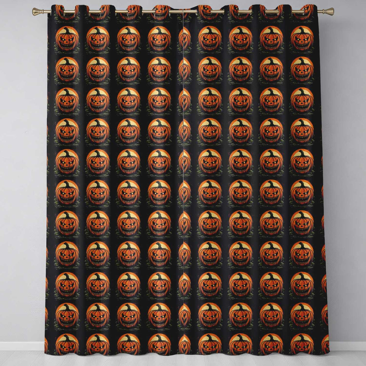 Classic Jack O Lantern Moonlit Leaves Halloween Seamless Pattern  Readymade Eyelet Ring Top Thermal 100% Blackout Curtains