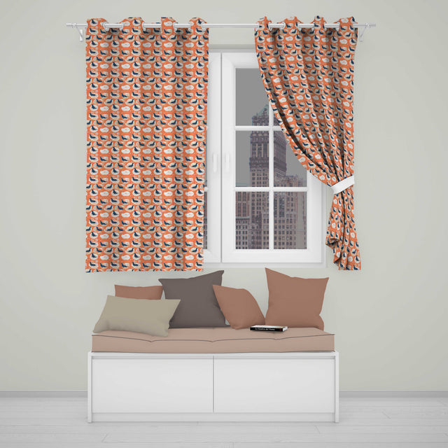 Modern Abstract Seal  on Orange  Wave Seamless Pattern  Readymade Eyelet Ring Top Thermal 100% Blackout Curtains