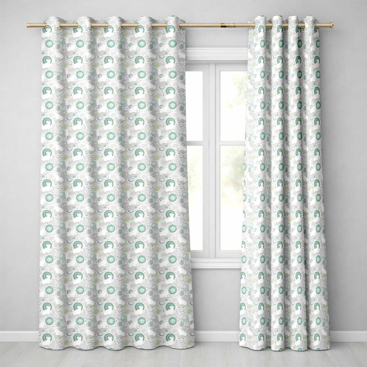 Cute Seal and Coral Watercolour Pastel Ocean Scene Seamless Pattern  Readymade Eyelet Ring Top Thermal 100% Blackout Curtains