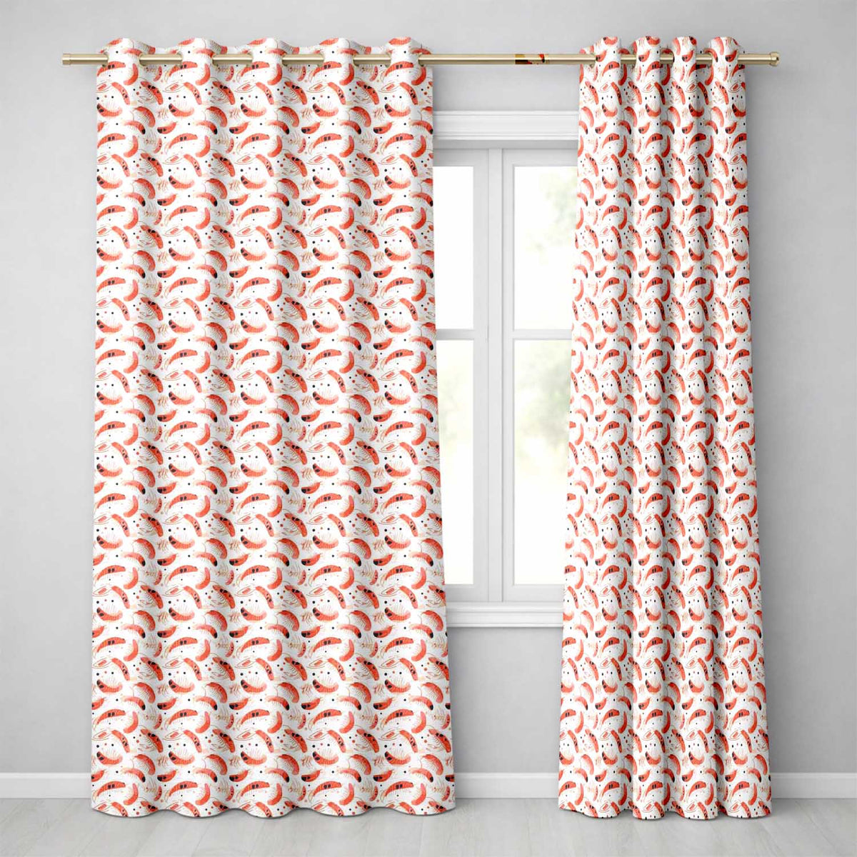 Minimal Coral Shrimp with Abstract Dots Seamless Pattern  Readymade Eyelet Ring Top Thermal 100% Blackout Curtains