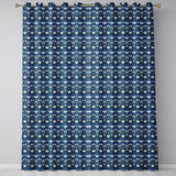 Symmetrical Blue Floral Folk Art Pattern with White Blooms Seamless Pattern  Readymade Eyelet Ring Top Thermal 100% Blackout Curtains