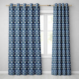 Symmetrical Blue Floral Folk Art Pattern with White Blooms Seamless Pattern  Readymade Eyelet Ring Top Thermal 100% Blackout Curtains