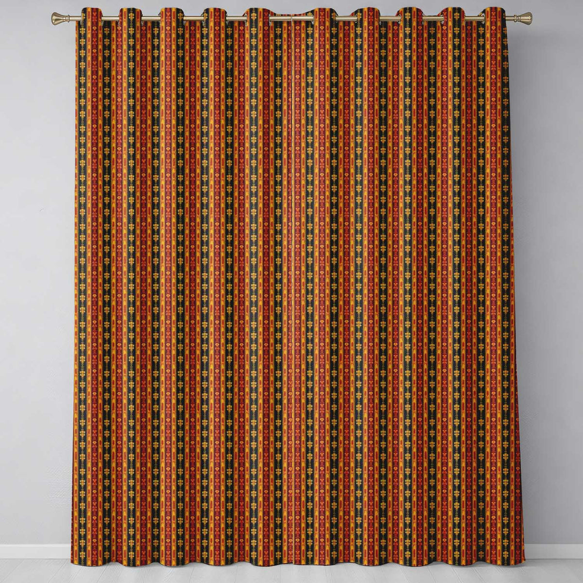 Ornate Vintage Stripe Floral Pattern in Red Gold and Green Seamless Pattern  Readymade Eyelet Ring Top Thermal 100% Blackout Curtains