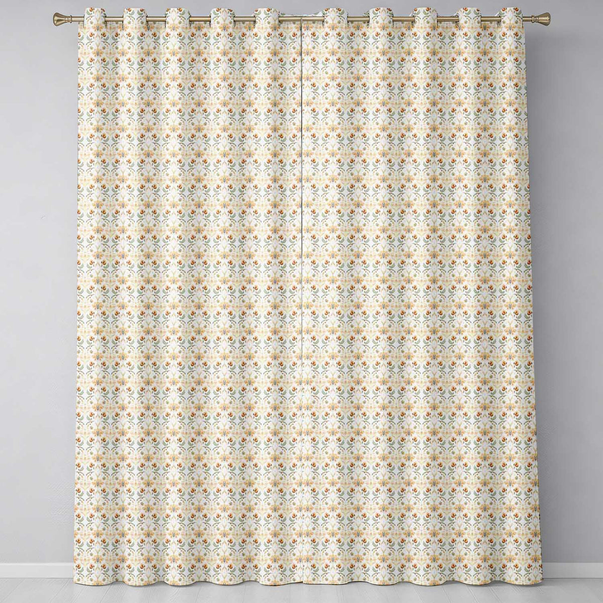 Vintage Ornamental Floral Tile Pattern in Soft Beige and Muted Earth Tones  Readymade Eyelet Ring Top Thermal 100% Blackout Curtains