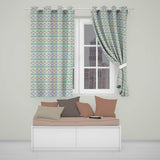 Pastel Geometric Diamond Ikat Pattern in Aqua Pink and Yellow  Readymade Eyelet Ring Top Thermal 100% Blackout Curtains