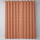 Rust Red Geometric Diamond Lattice Pattern on Neutral Wood Texture  Readymade Eyelet Ring Top Thermal 100% Blackout Curtains