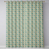 Teal and Coral Geometric Floral Tile Pattern on Warm Cream Background  Readymade Eyelet Ring Top Thermal 100% Blackout Curtains
