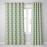 Teal and Coral Geometric Floral Tile Pattern on Warm Cream Background  Readymade Eyelet Ring Top Thermal 100% Blackout Curtains