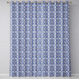 Classic Blue Floral Portuguese Tile Pattern with Red Accents on White  Readymade Eyelet Ring Top Thermal 100% Blackout Curtains