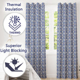 Classic Blue Floral Portuguese Tile Pattern with Red Accents on White  Readymade Eyelet Ring Top Thermal 100% Blackout Curtains