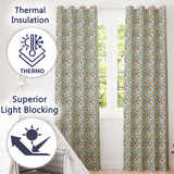 Vibrant Watercolour Floral Tile Pattern in Blue Orange and Yellow Tones  Readymade Eyelet Ring Top Thermal 100% Blackout Curtains
