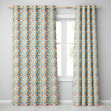 Vibrant Watercolour Floral Tile Pattern in Blue Orange and Yellow Tones  Readymade Eyelet Ring Top Thermal 100% Blackout Curtains