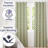 Teal and Cream Ornamental Floral Tile Pattern with Subtle Orange Accents  Readymade Eyelet Ring Top Thermal 100% Blackout Curtains