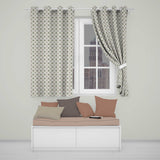 Elegant Neutral Tile Pattern with Navy Blue and Terracotta Floral Motifs  Readymade Eyelet Ring Top Thermal 100% Blackout Curtains