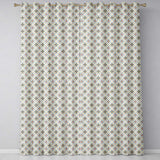 Elegant Neutral Tile Pattern with Navy Blue and Terracotta Floral Motifs  Readymade Eyelet Ring Top Thermal 100% Blackout Curtains