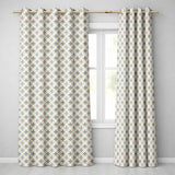 Elegant Neutral Tile Pattern with Navy Blue and Terracotta Floral Motifs  Readymade Eyelet Ring Top Thermal 100% Blackout Curtains