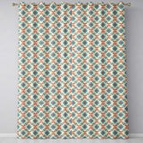 Teal and Red Folk Floral Tile Pattern with Decorative Motifs on Warm Cream  Readymade Eyelet Ring Top Thermal 100% Blackout Curtains