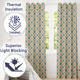 Teal and Red Folk Floral Tile Pattern with Decorative Motifs on Warm Cream  Readymade Eyelet Ring Top Thermal 100% Blackout Curtains