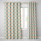 Teal and Red Folk Floral Tile Pattern with Decorative Motifs on Warm Cream  Readymade Eyelet Ring Top Thermal 100% Blackout Curtains