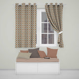 Bold  Floral Tile  in Navy, Orange and Cream with Symmetrical Design  Readymade Eyelet Ring Top Thermal 100% Blackout Curtains