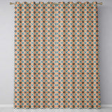 Bold  Floral Tile  in Navy, Orange and Cream with Symmetrical Design  Readymade Eyelet Ring Top Thermal 100% Blackout Curtains