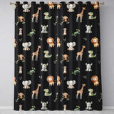 Safari Animals  with Elephant  Lion  and Crocodile on Black Background  Readymade Eyelet Ring Top Thermal 100% Blackout Curtains