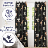 Safari Animals  with Elephant  Lion  and Crocodile on Black Background  Readymade Eyelet Ring Top Thermal 100% Blackout Curtains