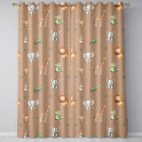 Safari Animals  with Elephant  Lion  and Crocodile on Warm Tan Background  Readymade Eyelet Ring Top Thermal 100% Blackout Curtains