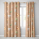 Safari Animals  with Elephant  Lion  and Crocodile on Warm Tan Background  Readymade Eyelet Ring Top Thermal 100% Blackout Curtains