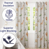 Safari Animals  with Elephant  Lion  and Crocodile on Light Grey Background  Readymade Eyelet Ring Top Thermal 100% Blackout Curtains