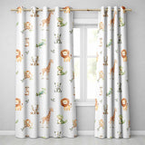Safari Animals  with Elephant  Lion  and Crocodile on Light Grey Background  Readymade Eyelet Ring Top Thermal 100% Blackout Curtains