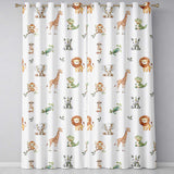 Safari Animals  with Elephant  Lion  and Crocodile on Grey Background  Readymade Eyelet Ring Top Thermal 100% Blackout Curtains