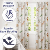 Safari Animals  with Elephant  Lion  and Crocodile on Grey Background  Readymade Eyelet Ring Top Thermal 100% Blackout Curtains