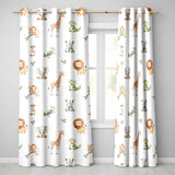 Safari Animals  with Elephant  Lion  and Crocodile on Grey Background  Readymade Eyelet Ring Top Thermal 100% Blackout Curtains